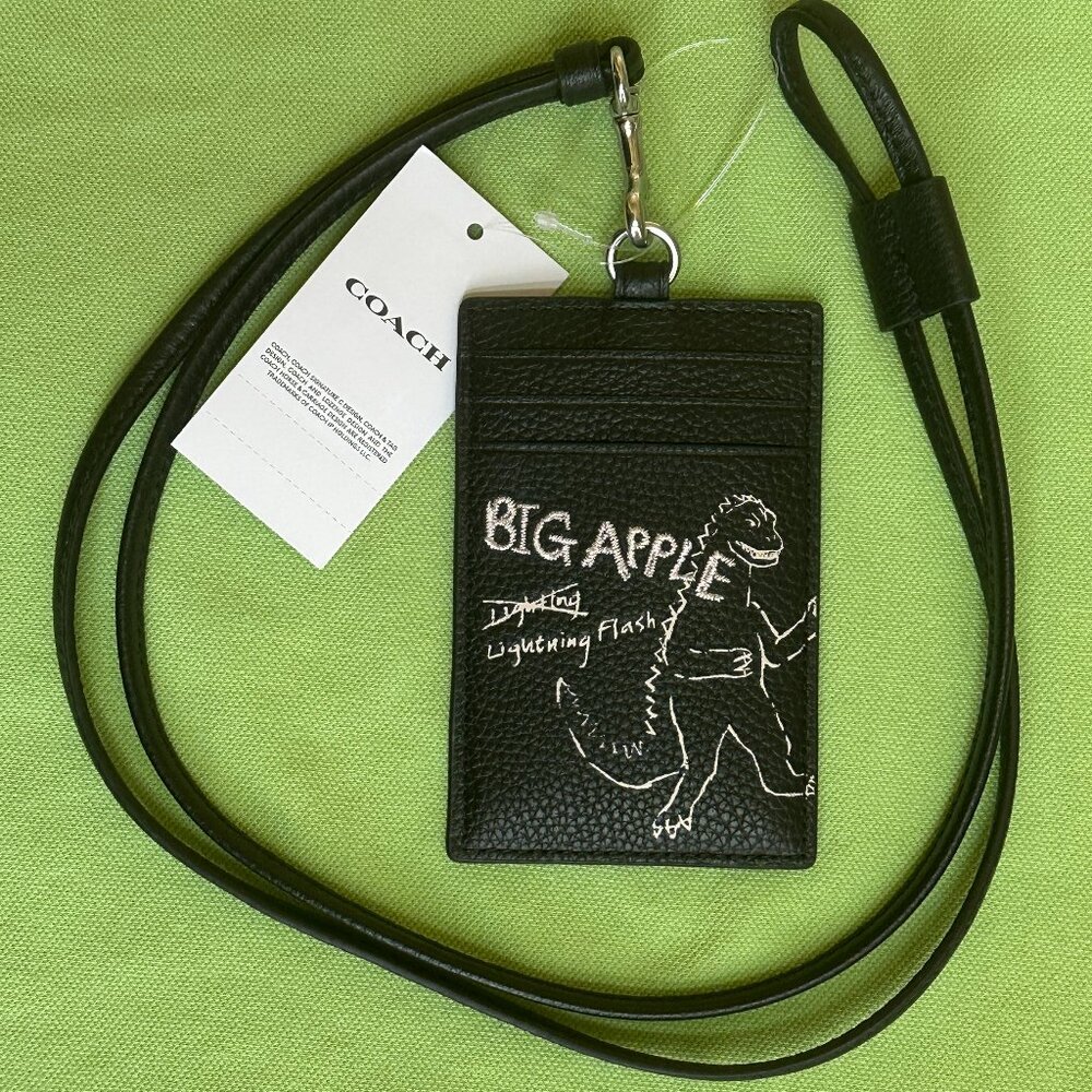 COACH ID LANYARD WITH SKETCH PRINT:NWT BLACK W/DINOSAUR CAO25